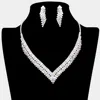 Fashnzfab Rhinestone Paved V Shaped Necklace Clip On Earring Set In Multi