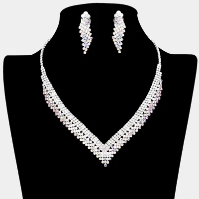 Fashnzfab Rhinestone Paved V Shaped Necklace Clip On Earring Set In Multi