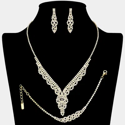 Fashnzfab Rhinestone Paved V Shaped Necklace Jewelry Set 16" + 4" L In Silver