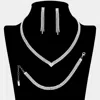 Fashnzfab Rhinestone Paved V Shaped Necklace Jewelry Set In Silver