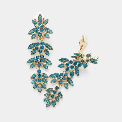 Fashnzfab Rhinestone Paved Vine Dropdown Evening Earrings In Blue