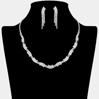 Fashnzfab Rhinestone Paved Wave Link Necklace In Multi