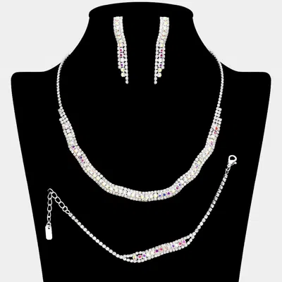 Fashnzfab Rhinestone Paved Wavy Necklace Jewelry Set In Metallic