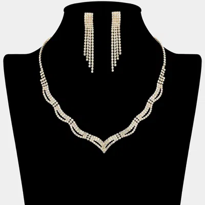 Fashnzfab Rhinestone Paved Wavy Necklace In Multi