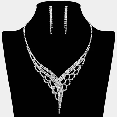 Fashnzfab Rhinestone Paved Y Shaped Necklace In Metallic