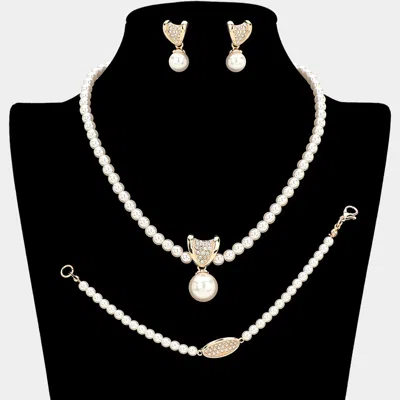Fashnzfab Rhinestone Pearl Jewelry Set In Black