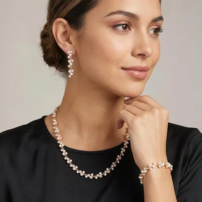 Fashnzfab Rhinestone Pearl Jewelry Set In Silver