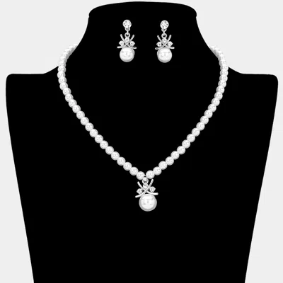 Fashnzfab Rhinestone Pearl Necklace In Metallic