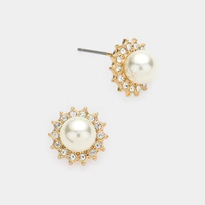 Fashnzfab Rhinestone Pearl Stud Earrings In Gold