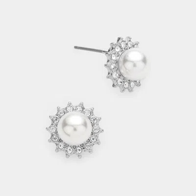 Fashnzfab Rhinestone Pearl Stud Earrings In Multi