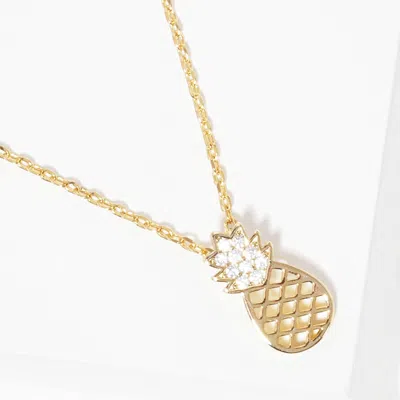 Fashnzfab Rhinestone Pineapple Pendant Necklace In Gold