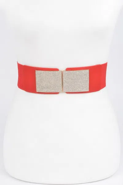 Fashnzfab Rhinestone Plus Size Metal Chain Buckle Belt In Red