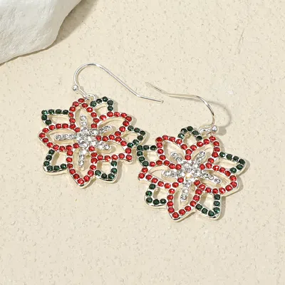 Fashnzfab Rhinestone Poinsettia Dangle Earrings In Multi