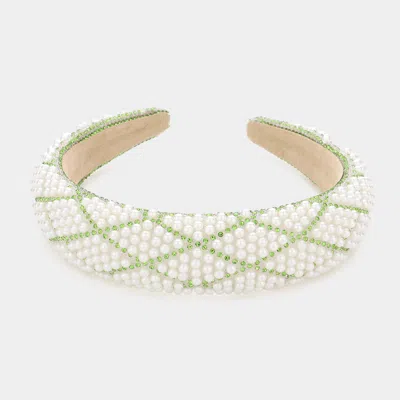Fashnzfab Rhinestone Pointed Pearl Cluster Padded Headband In Green