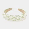 Fashnzfab Rhinestone Pointed Pearl Cluster Padded Headband In Green