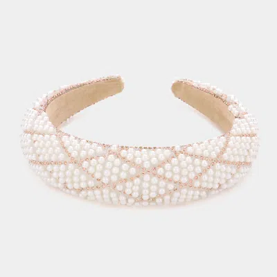 Fashnzfab Rhinestone Pointed Pearl Cluster Padded Headband In Pink
