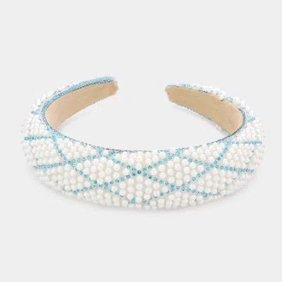 Fashnzfab Rhinestone Pointed Pearl Cluster Padded Headband In White