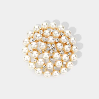Fashnzfab Rhinestone Pointed Pearl Pin Brooch / Pendant In Yellow