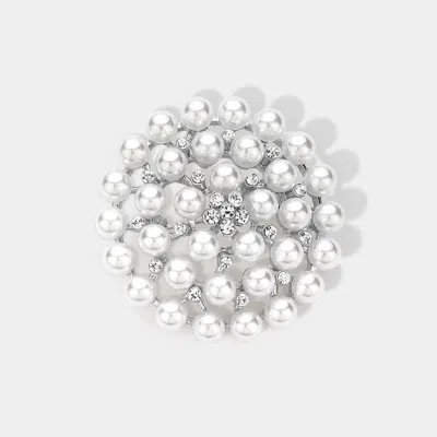 Fashnzfab Rhinestone Pointed Pearl Pin Brooch / Pendant In Metallic