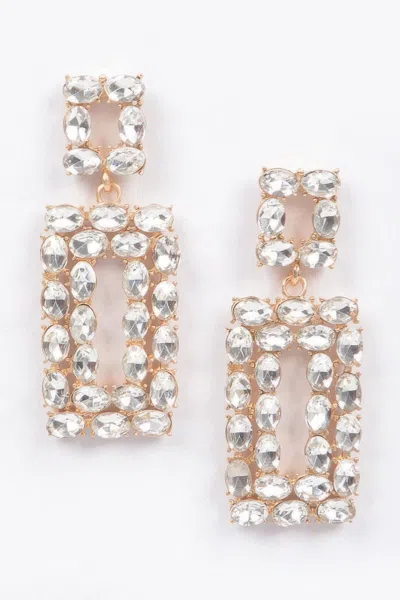 Fashnzfab Rhinestone Rectangle Earring In Gold