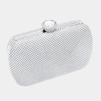 Fashnzfab Rhinestone Rectangle Evening Clutch / Crossbody Bag In Silver