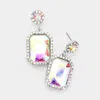 Fashnzfab Rhinestone Rectangle Stone Evening Earrings - Ab, Rhodium In Multi
