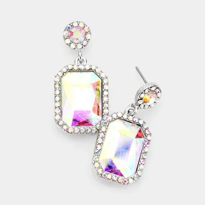 Fashnzfab Rhinestone Rectangle Stone Evening Earrings - Ab, Rhodium In Multi