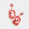 Fashnzfab Rhinestone Rectangle Stone Evening Earrings - Coral In Red