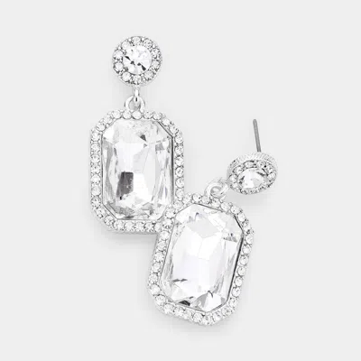 Fashnzfab Rhinestone Rectangle Stone Evening Earrings - Rhodium In Multi