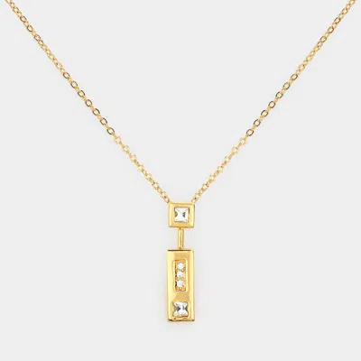 Fashnzfab Rhinestone Rectangular Pendant Necklace In Gold