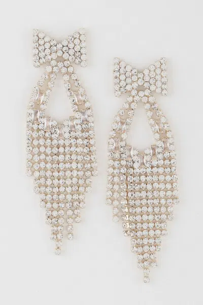 Fashnzfab Rhinestone Ribbon Drop Earrings In Gold