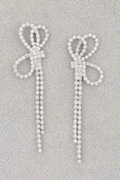 Fashnzfab Rhinestone Ribbon Earrings In Gray