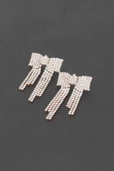 Fashnzfab Rhinestone Ribbon Earrings In Metallic