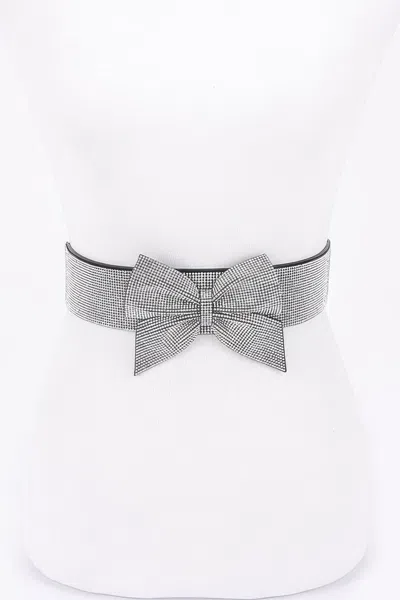 Fashnzfab Rhinestone Ribbon Elastic Plus Size Belt In Silver