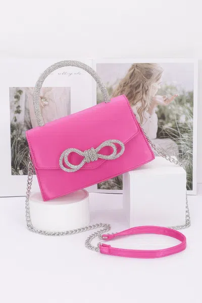 Fashnzfab Rhinestone Ribbon Handle Flap Bag In Pink