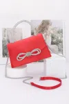 Fashnzfab Rhinestone Ribbon Handle Flap Bag In Red