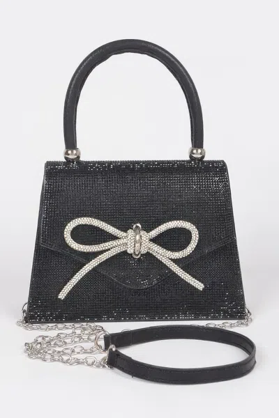 Fashnzfab Rhinestone Ribbon Top Handle Bag In Black