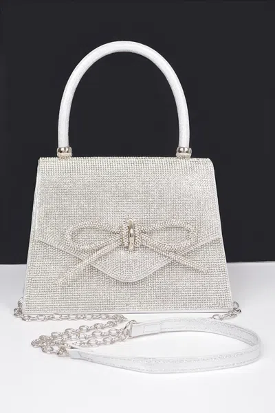 Fashnzfab Rhinestone Ribbon Top Handle Bag In Silver