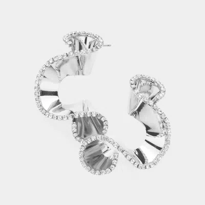 Fashnzfab Rhinestone Rim Abstract Twirled Spiral Earrings In Metallic