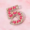 Fashnzfab Rhinestone Rim Faux Leather Threaded Number Five Pin Brooch In Gold