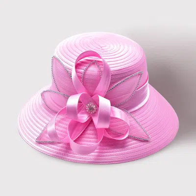 Fashnzfab Rhinestone Rim Flower Bow Dressy Hat In Pink