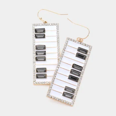Fashnzfab Rhinestone Rim Piano Keyboard Dangle Earrings - Gold