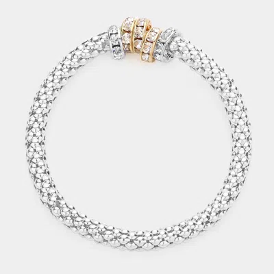 Fashnzfab Rhinestone Ring Pointed Stretch Bracelet Rhodium In Metallic
