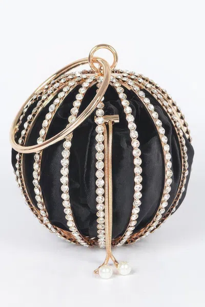 Fashnzfab Rhinestone Round Cage Party Bag In Black