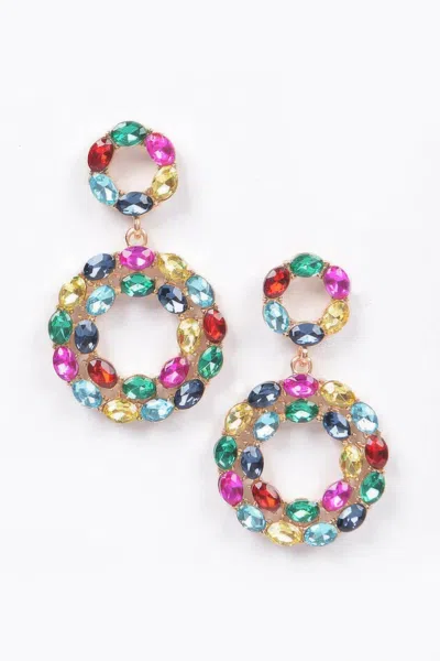 Fashnzfab Rhinestone Round Daggle Earring In Pink