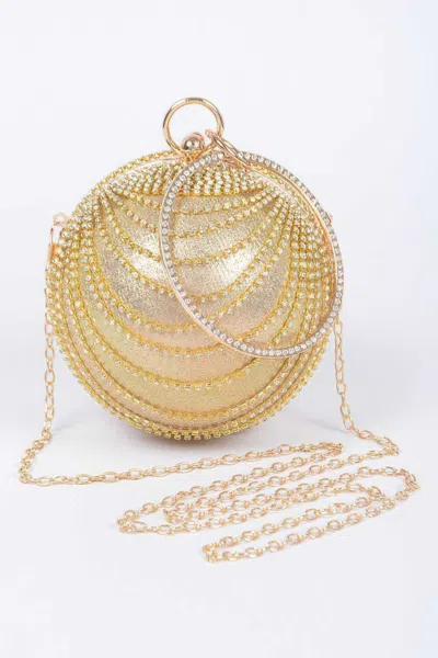 Fashnzfab Rhinestone Round Party Clutch In Gold