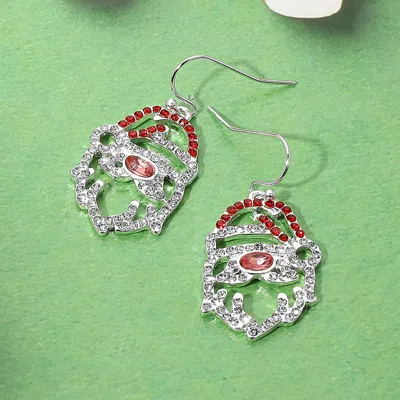 Fashnzfab Rhinestone Santa Face Dangle Earrings In Multi