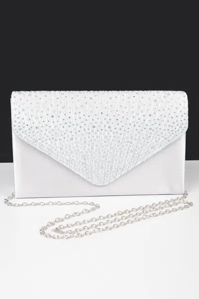 Fashnzfab Rhinestone Satin Party Clutch In Silver