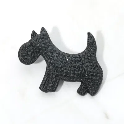 Fashnzfab Rhinestone Scottie Dog Pin Brooch In Black