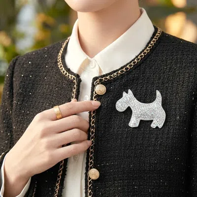 Fashnzfab Rhinestone Scottie Dog Pin Brooch In Multi